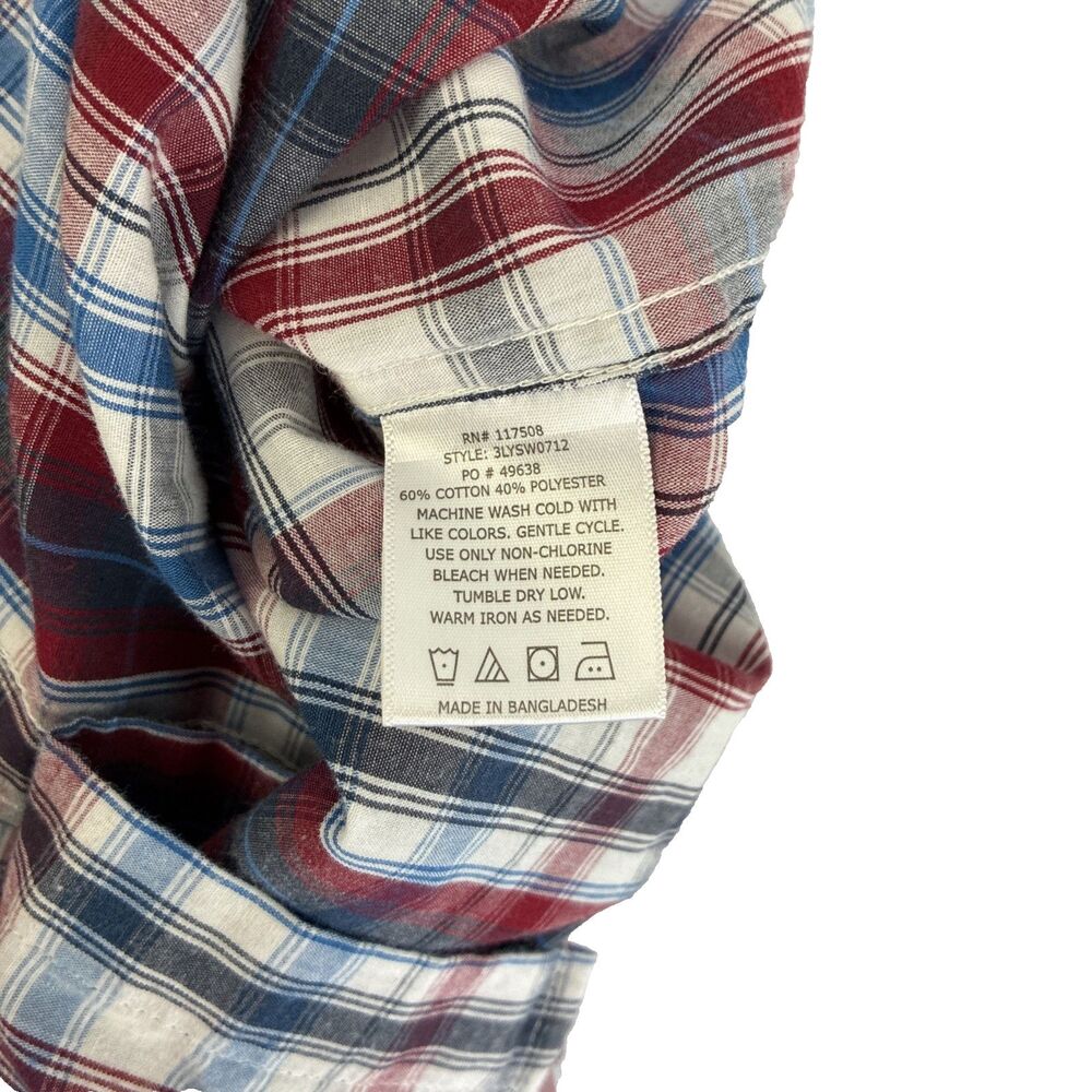 Mens Levi’s Western Short Sleeve Pearl Snap Shirt Size Large Red Plaid - Picture 5 of 7